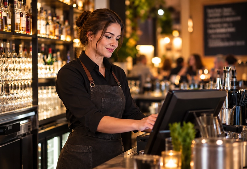 Restaurant staff using their ordering system